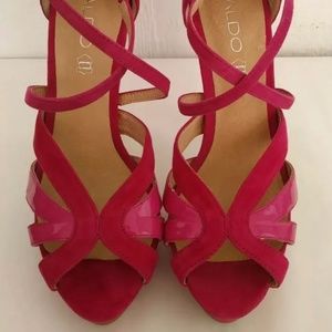 ALDO Women's Pink Suede Patent Leather Strappy Peep Toe 5" High Heel Shoe 39 8.5